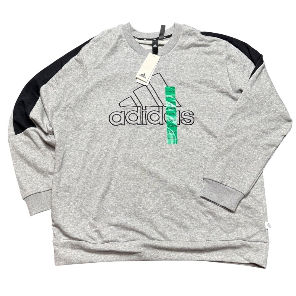 Adidas Mens Sweatshirt‎ Crewneck Pullover Grey Black Logo XLarge Athletic